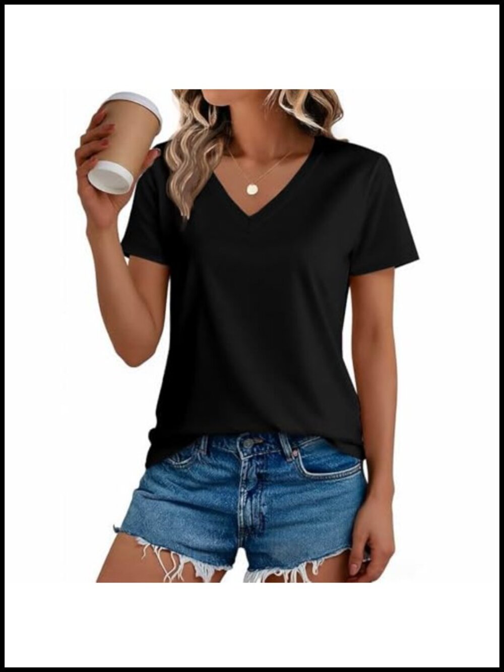 100% Cotton V-Neck Short Sleeve T-Shirt Casual Summer Tee